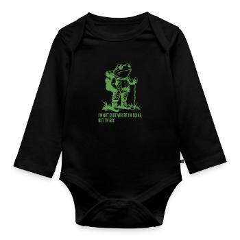Je ne sais pas trop où je vais mais je suis Gay Frog - Body Bébé bio manches longues - noir - Devant
