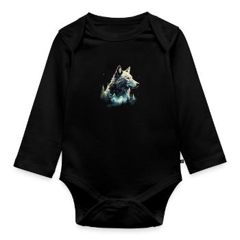 Wolf Mountains Nature Gift - Organic Longsleeve Baby Bodysuit - black - Front