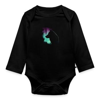 Wolf Aurora Northern Lights Gift - Organic Longsleeve Baby Bodysuit - black - Front
