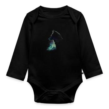 Wolf Northern Lights Finland Gift - Organic Longsleeve Baby Bodysuit - black - Front