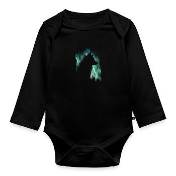 Wolf Aurora Nordlicht Natur Geschenk - Baby Bio-Langarm-Body - Schwarz - Vorne