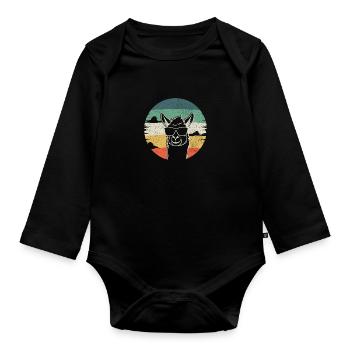 Lama Alpaga Vintage cadeau - Body Bébé bio manches longues - noir - Devant