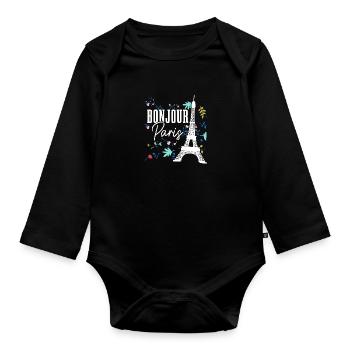 Paris, France, Tour Eiffel, Souvenir - Body Bébé bio manches longues - noir - Devant