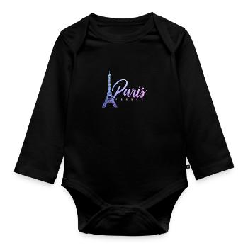 Paris, France, Tour Eiffel, Souvenir - Body Bébé bio manches longues - noir - Devant