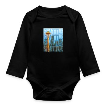 Seattle Washington Souvenir Geschenk - Baby Bio-Langarm-Body - Schwarz - Vorne