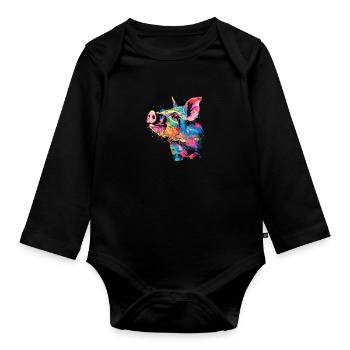 Schwein Lustig Bauer Landwirt Geschenk - Baby Bio-Langarm-Body - Schwarz - Vorne