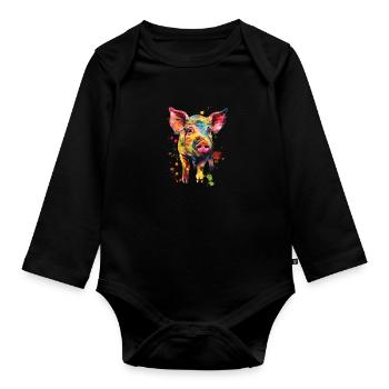 Schwein Lustig Bauer Landwirt Geschenk - Baby Bio-Langarm-Body - Schwarz - Vorne