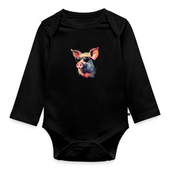 Schwein Lustig Bauer Landwirt Geschenk - Baby Bio-Langarm-Body - Schwarz - Vorne