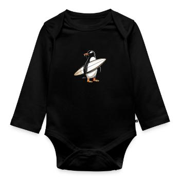 Surfer Penguin Gift Vintage Surfing - Organic Longsleeve Baby Bodysuit - black - Front