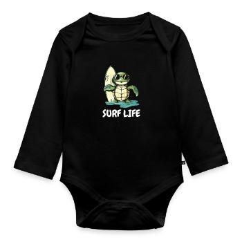 Turtle Vintage Surfer Gift - Organic Longsleeve Baby Bodysuit - black - Front