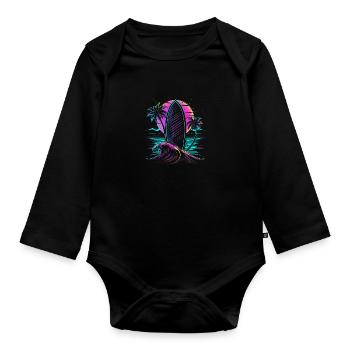 Surf Retro Wave Neon Surfer cadeau - Body Bébé bio manches longues - noir - Devant