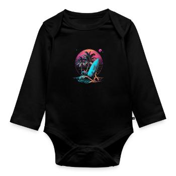 Surfen Retro Wave Surfer Geschenk - Baby Bio-Langarm-Body - Schwarz - Vorne