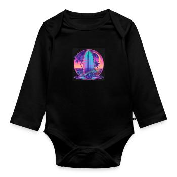 Surfen Retro Wave Surfer Geschenk - Baby Bio-Langarm-Body - Schwarz - Vorne