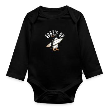 Penguin Surfing Surfer Funny Gift - Organic Longsleeve Baby Bodysuit - black - Front
