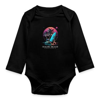 Malibu Beach Californie Surf Surfeur - Body Bébé bio manches longues - noir - Devant