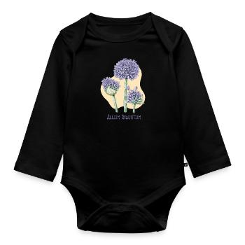 Knoblauch riesige botanische Zeichnung - Baby Bio-Langarm-Body - Schwarz - Vorne