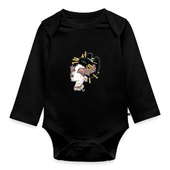 Namakubi and mushrooms - Organic Longsleeve Baby Bodysuit - black - Front
