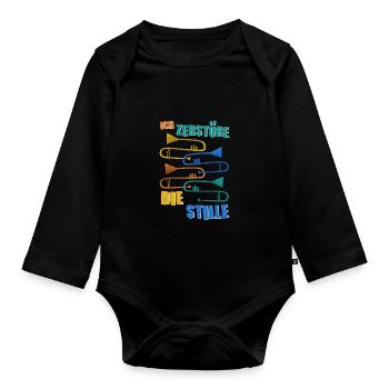Posaune Orchester Geschenk Instrument - Baby Bio-Langarm-Body - Schwarz - Vorne