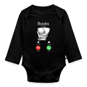 Call the books - Organic Longsleeve Baby Bodysuit - black - Front