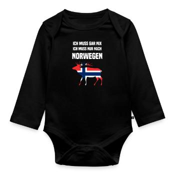 Ich muss gar nix ich muss nur nach Norwegen - Baby Bio-Langarm-Body - Schwarz - Vorne
