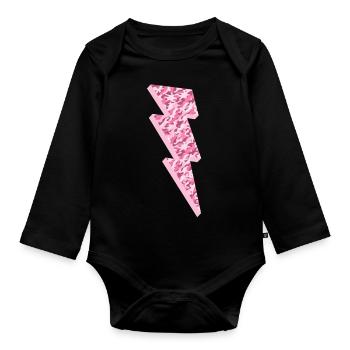 Pink Camo Lightning Bolt Cute Womens Camouflage - Organic Longsleeve Baby Bodysuit - black - Front