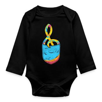 Musik Violinschlüssel Brusttasche Notenschlüssel - Baby Bio-Langarm-Body - Schwarz - Vorne