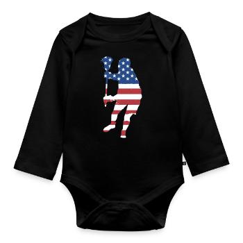 Sport Us Flag Lacrosse - Organic Longsleeve Baby Bodysuit - black - Front