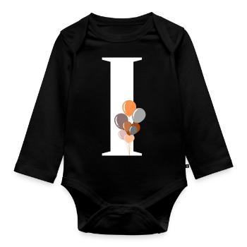 Buchstabe i Geburtstagsballon - Baby Bio-Langarm-Body - Schwarz - Vorne