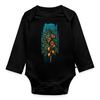 Tropical Bounty: Papaya Tree - Organic Longsleeve Baby Bodysuit - black - Front