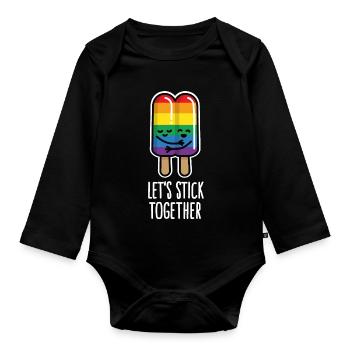 Let's stick together funny gay couple ice cream LGBT - Organic Longsleeve Baby Bodysuit - black - Front