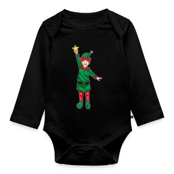 Poinsettia de Noël elfique - Body Bébé bio manches longues - noir - Devant