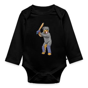 Rottweiler Cricket Cricket Bats - Organic Longsleeve Baby Bodysuit - black - Front
