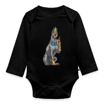 Dobermann Geburtstag Partyhut - Baby Bio-Langarm-Body - Schwarz - Vorne