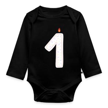 Celebration Candle with Sprinkles Design - Organic Longsleeve Baby Bodysuit - black - Front