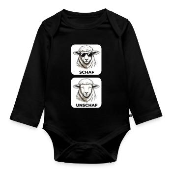 Schaf Unschaf - Wortspiel mit unscharf und Schaf - Baby Bio-Langarm-Body - Schwarz - Vorne