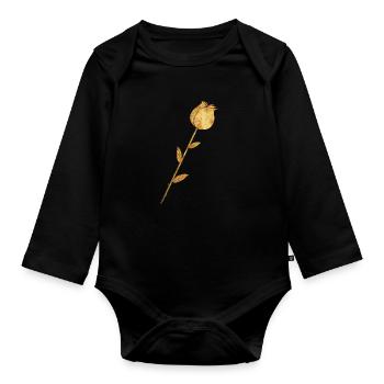 Goldene Rose Blume - Baby Bio-Langarm-Body - Schwarz - Vorne