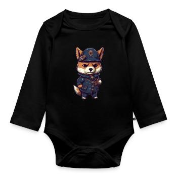 Chien japonais Shiba Inu, policier de profession - Body Bébé bio manches longues - noir - Devant
