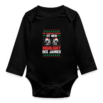 Santa Claus Fishing Christmas Party Christmas - Organic Longsleeve Baby Bodysuit - black - Front