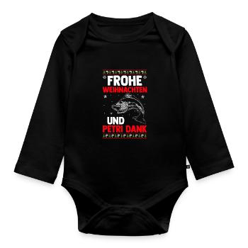 Santa Claus Fishing Christmas Party Christmas - Organic Longsleeve Baby Bodysuit - black - Front