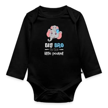 Cute elephants big brother with saying - Organic Longsleeve Baby Bodysuit - black - Front
