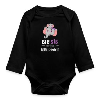 Cute elephant big sister with saying - Organic Longsleeve Baby Bodysuit - black - Front