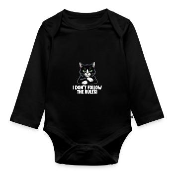 Funny Evil Black Cat Rule Breaker - Organic Longsleeve Baby Bodysuit - black - Front
