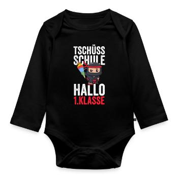1.Klasse Ninja Schulkind Geschenk - Baby Bio-Langarm-Body - Schwarz - Vorne