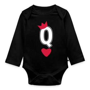 Herz Königin Q Queen Krone Karte - Baby Bio-Langarm-Body - Schwarz - Vorne