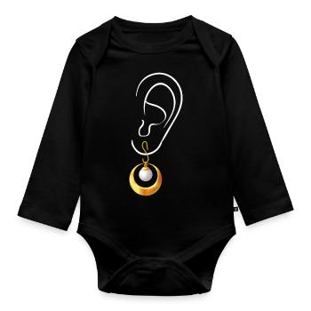 Ohr mit Ohrring - Baby Bio-Langarm-Body - Schwarz - Vorne