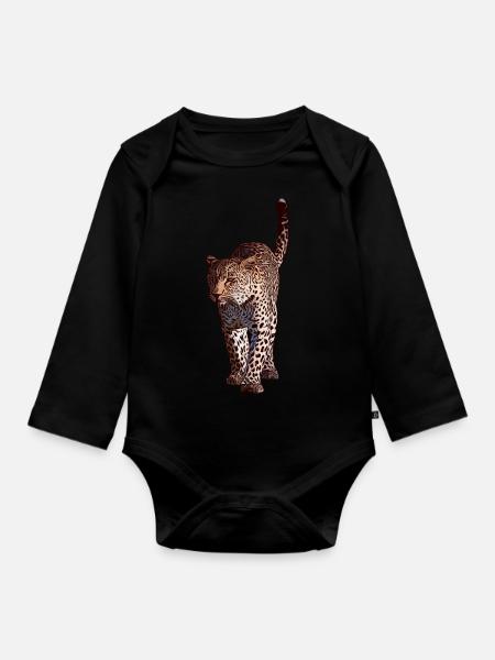 Leoparden Afrika Leopard Raubtier Tiermotiv Tier - Baby Bio-Langarm-Body - Schwarz
