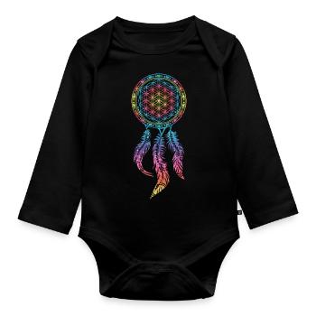 Dream Catcher Flower of Life Feathers Yoga Spring - Organic Longsleeve Baby Bodysuit - black - Front