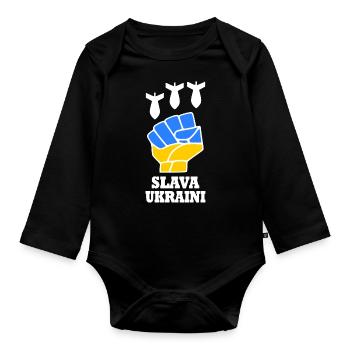 Slava ukraini - Baby Bio-Langarm-Body - Schwarz - Vorne