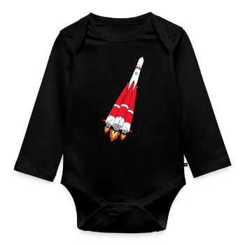 Fusée avec poussée - peinte à la main - Body Bébé bio manches longues - noir - Devant