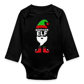 Weinachten Weihnachtself Bärtiger Elf Elfen - Baby Bio-Langarm-Body - Schwarz - Vorne